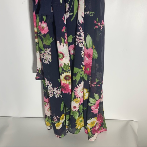 R & K Navy Blue Floral Fit & Flare Maxi w/Keyhole Front, Hidden Zipper & Tie, 12 - Picture 13 of 16